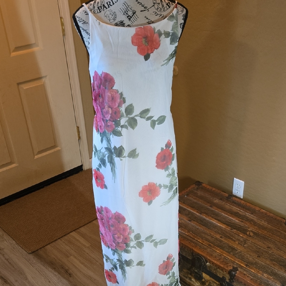 Chic Floral Maxi Dress - White with Pink and Red Accents - Picture 1 of 13